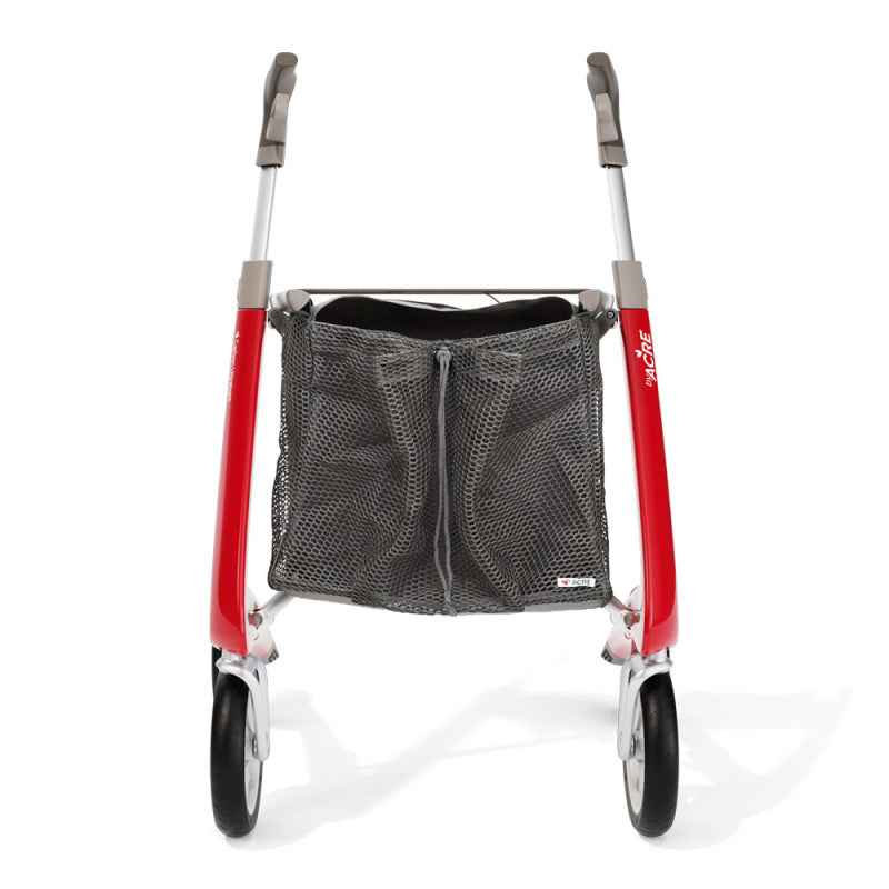 byACRE Grocery Bag mounted on a red Carbon Ultralight rollator, rear view